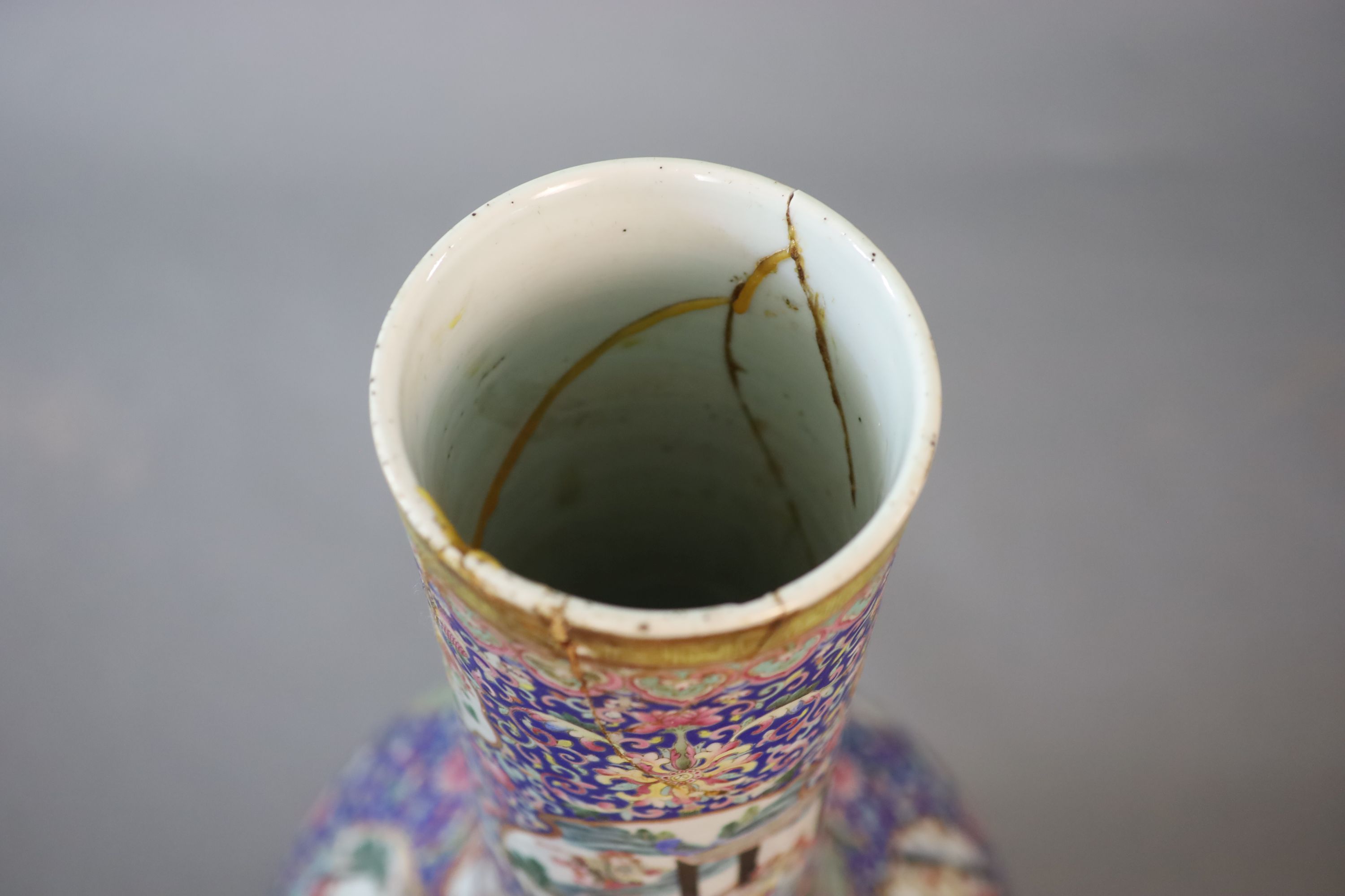 A massive Chinese blue ground bottle vase, Daoguang period (1821-50), 88cm high, neck broken and re-glued